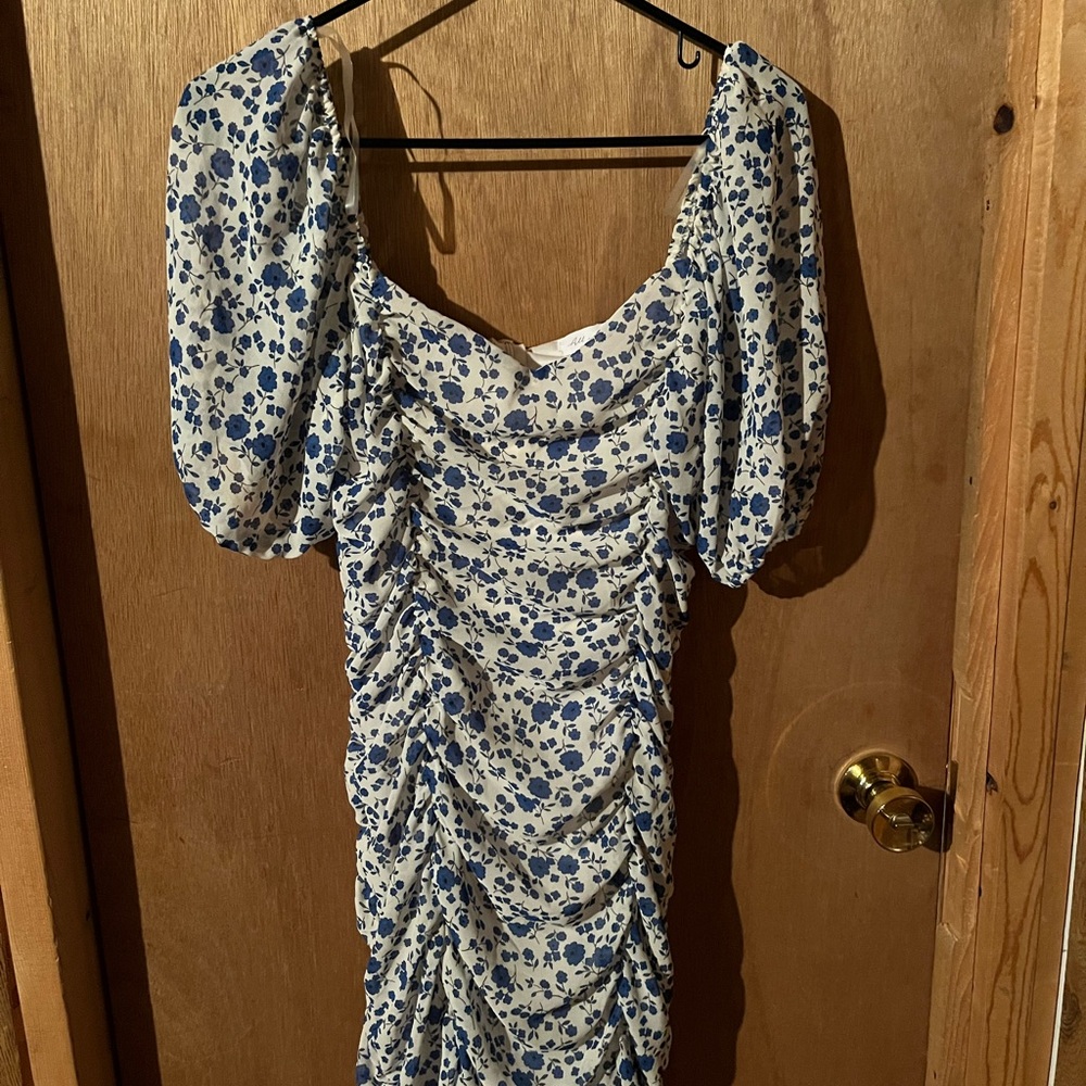 All in Favor Blue Floral Long Sleeve Dress